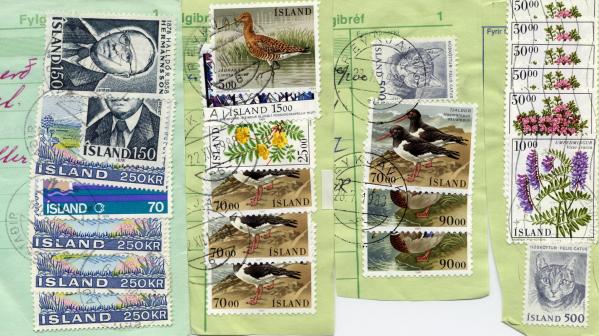 Islande fragments affranchissement timbres superposes