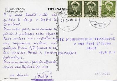 1958 serie presto carte 7 verso groenland
