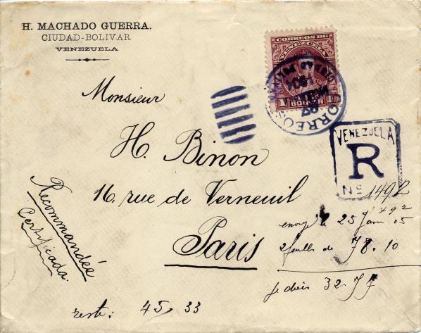 Lettre venezuela binon recto 1904
